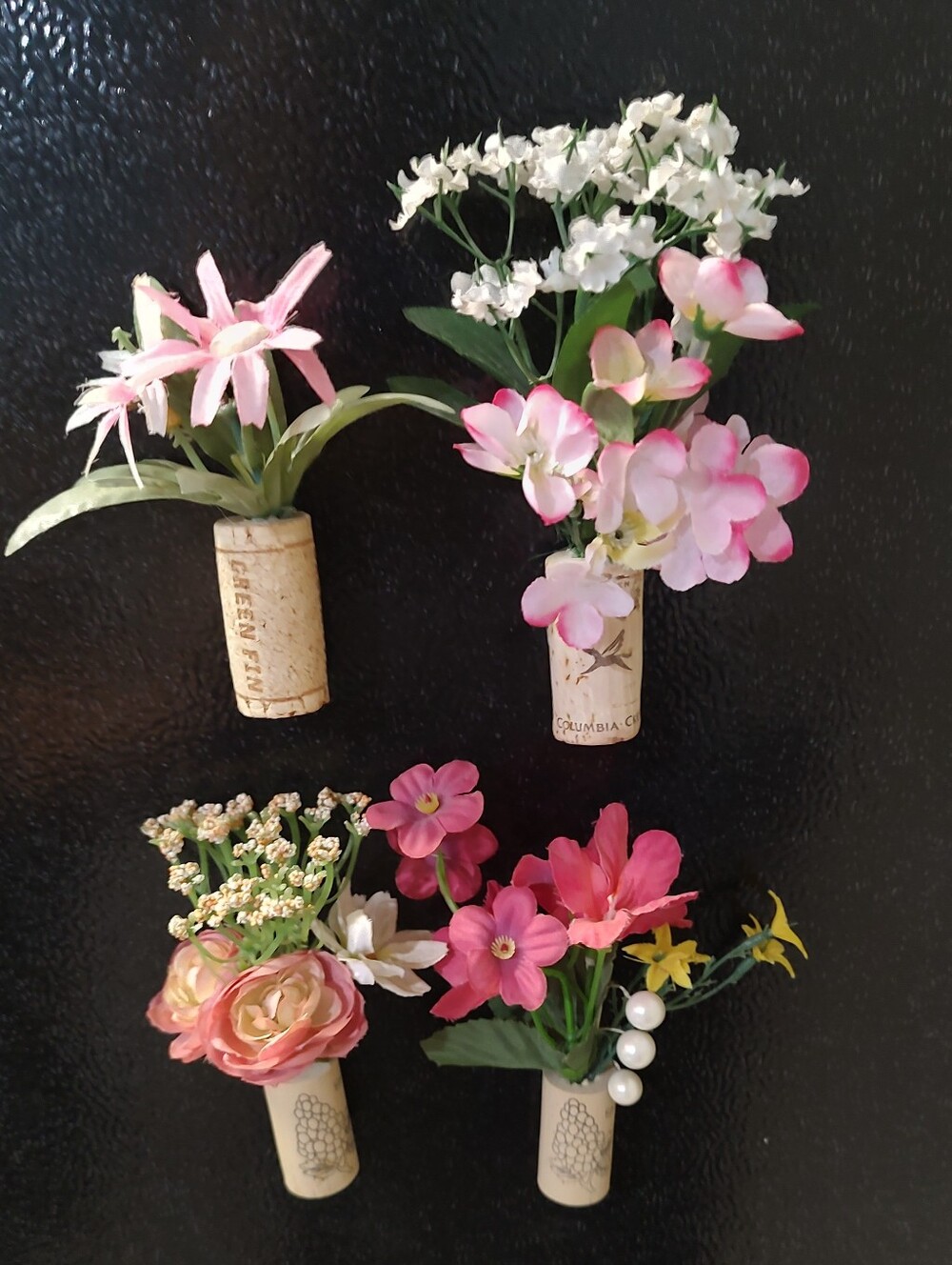 Handmade Pink Cork Floral Magnets - Set of 4 Wine Corks